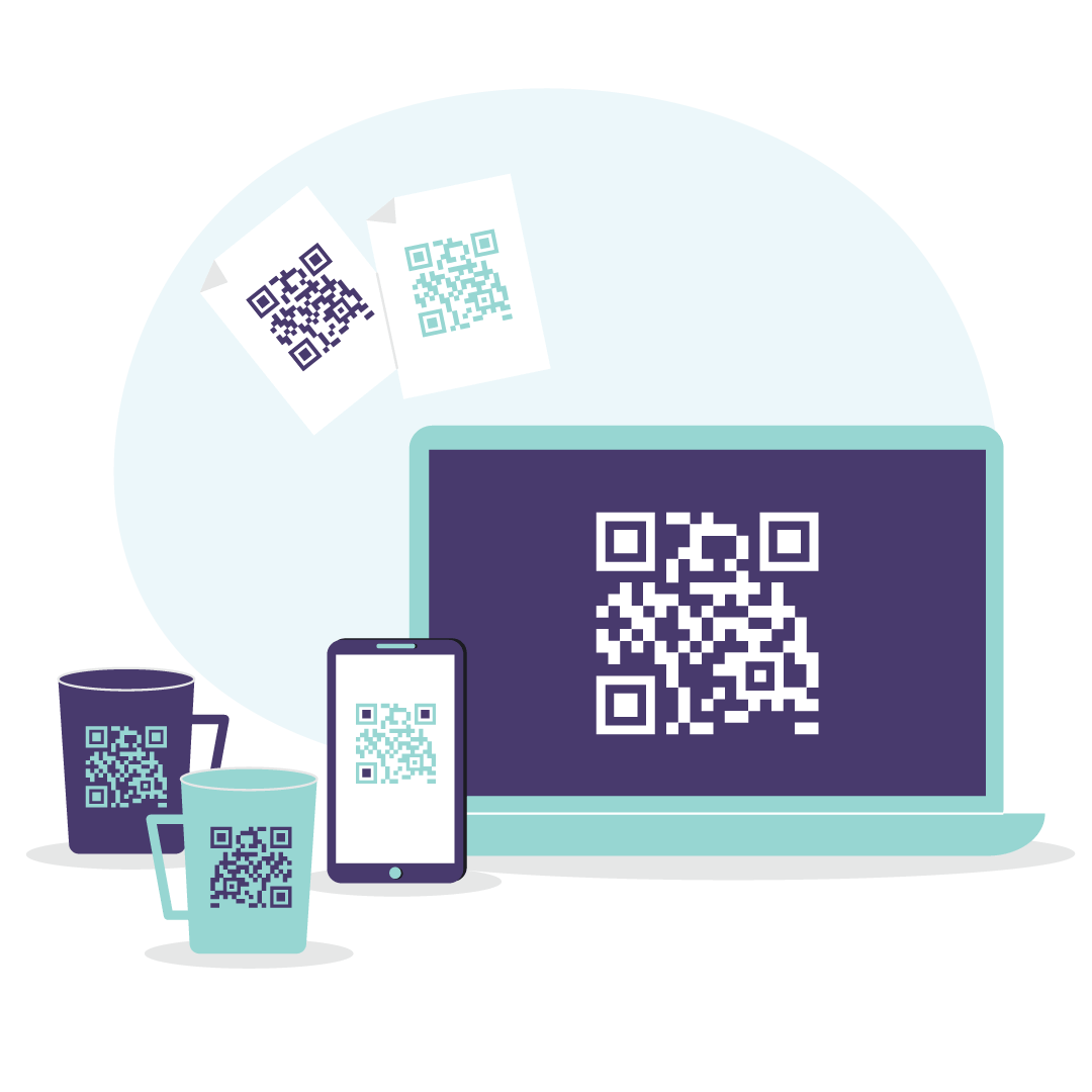 An illustration showing a phone with a QR code being displayed.