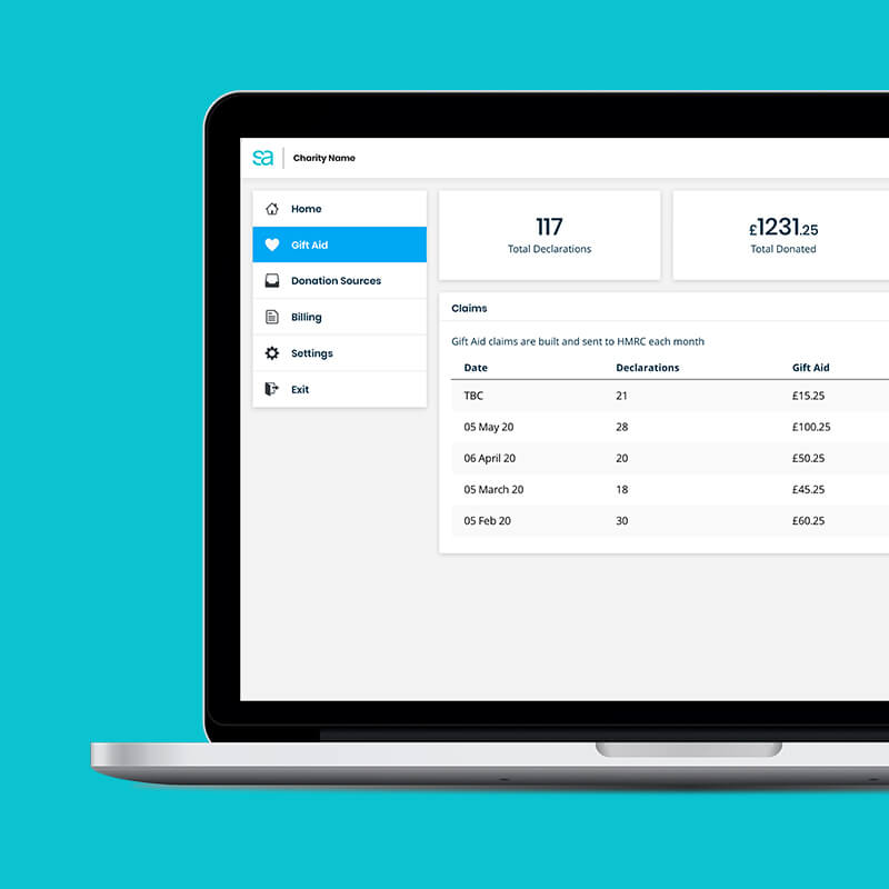 A visual showing a Swiftaid charity dashboard